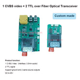 1 Analog Video with 2 TTL over Fiber Optical Transceiver Module ,3.5mm audio interface for video ,Support Ground end 2 same source outputs,Singlemode up 20Km
